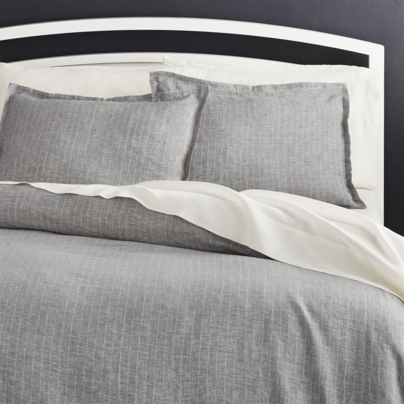 Linen Pinstripe Grey Standard Pillow, Linen Pinstripe Duvet Cover Crate And Barrel