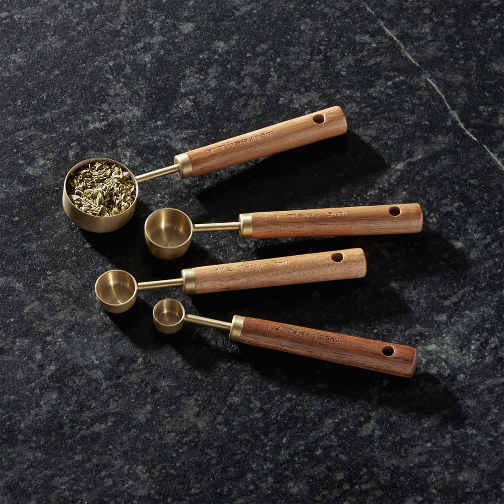 Acacia Wood and Gold Measuring Spoons, Set of 4 | Crate & Barrel