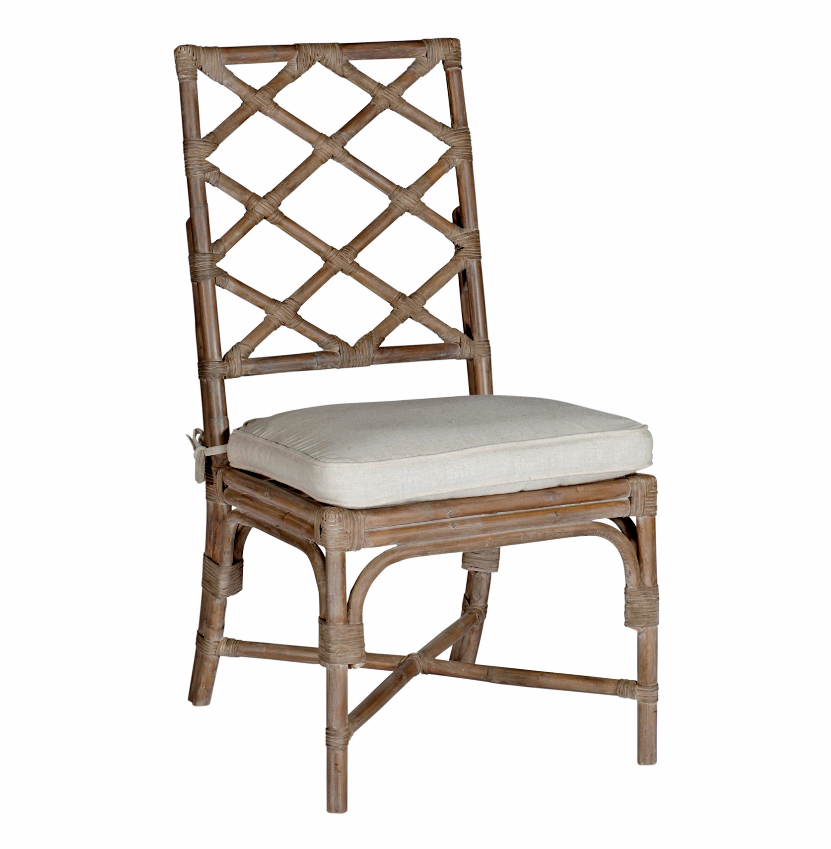 Kennedy Lattice Back Regency Style Linen Rattan Dining Chair Kathy
