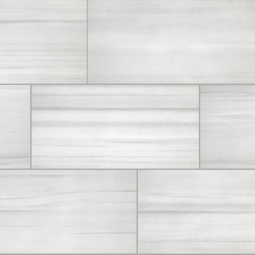 Florida Tile Home Collection Milano Lasa White Rectified 12 In X 24 In Porcelain Floor And Wall Tile 13 3 Sq Ft Case White Matte Marble Look Home Depot