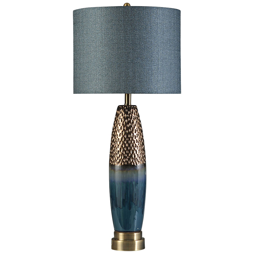 Bedford Blue and Copper Table Lamp w/ Bedford Styrene Shade - Style