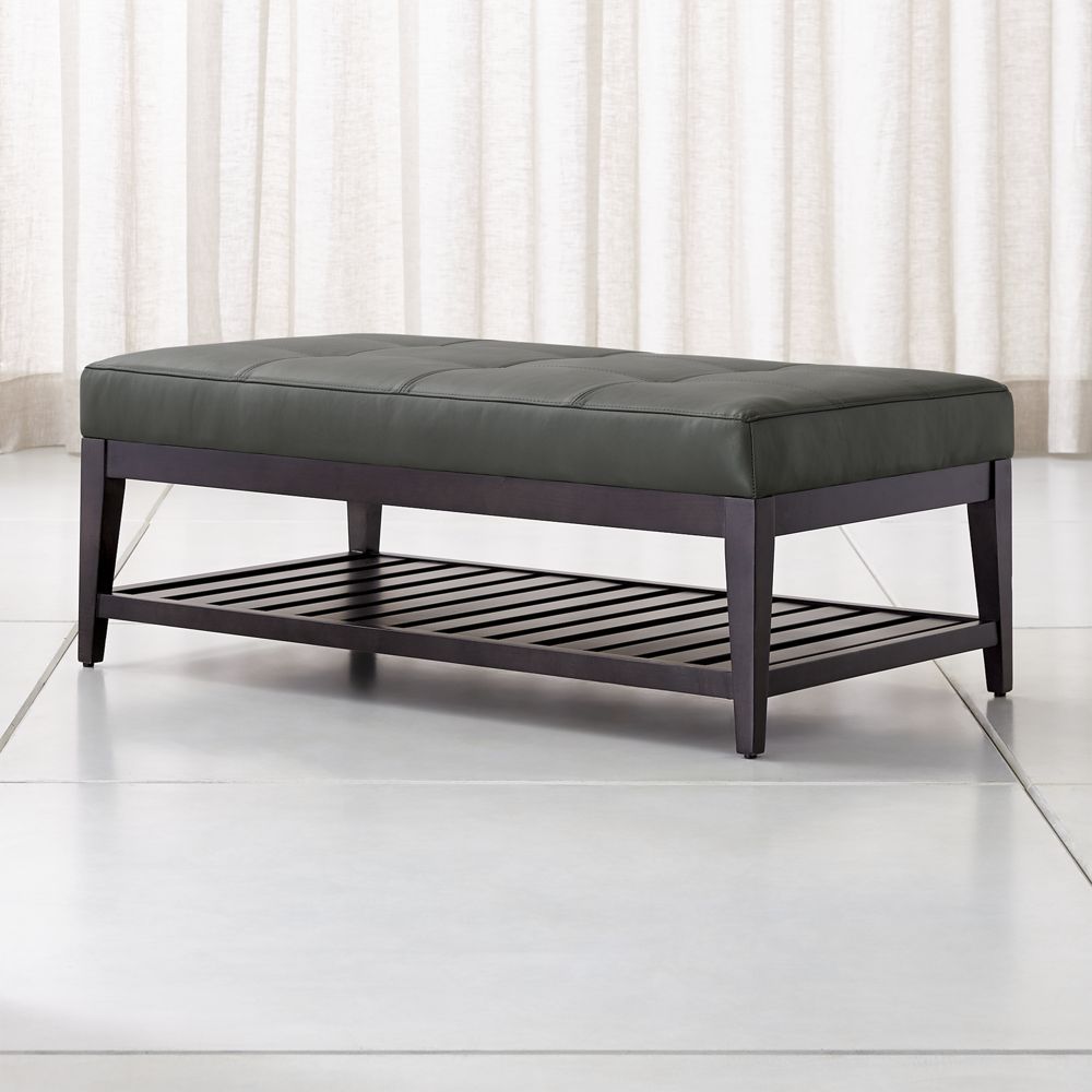 Nash Leather Tufted Rectangular Ottoman with Slats Crate and Barrel