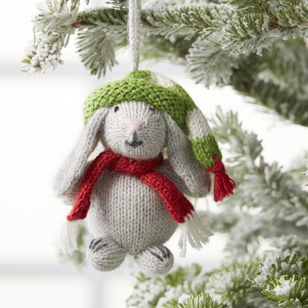 Alpaca Grey Bunny with Hat and Scarf Christmas Tree Ornament