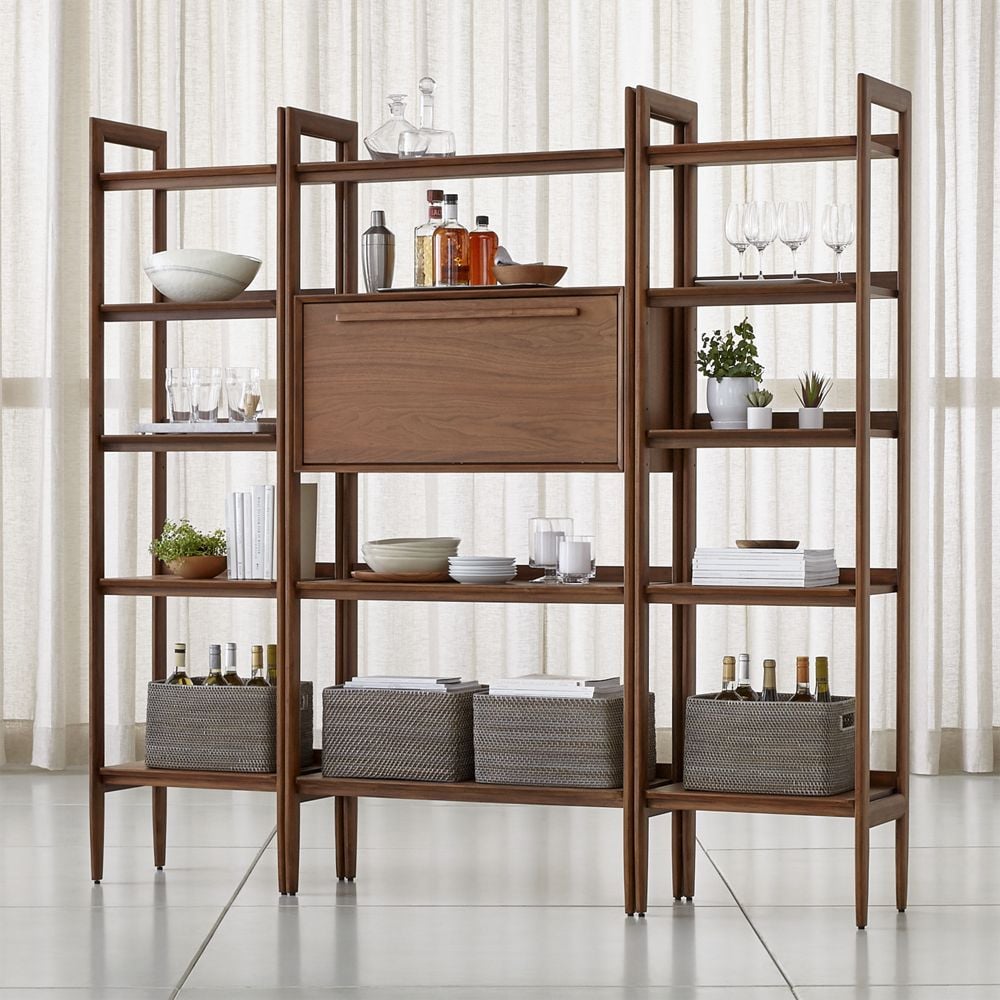 Tate Walnut Bookcase Bar Cabinet with 2 Bookcases Crate and Barrel Havenly