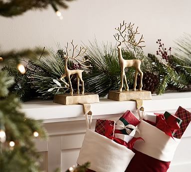 New Pottery Barn Large Merry Reindeer Deer Brass Stocking Holder Christmas 