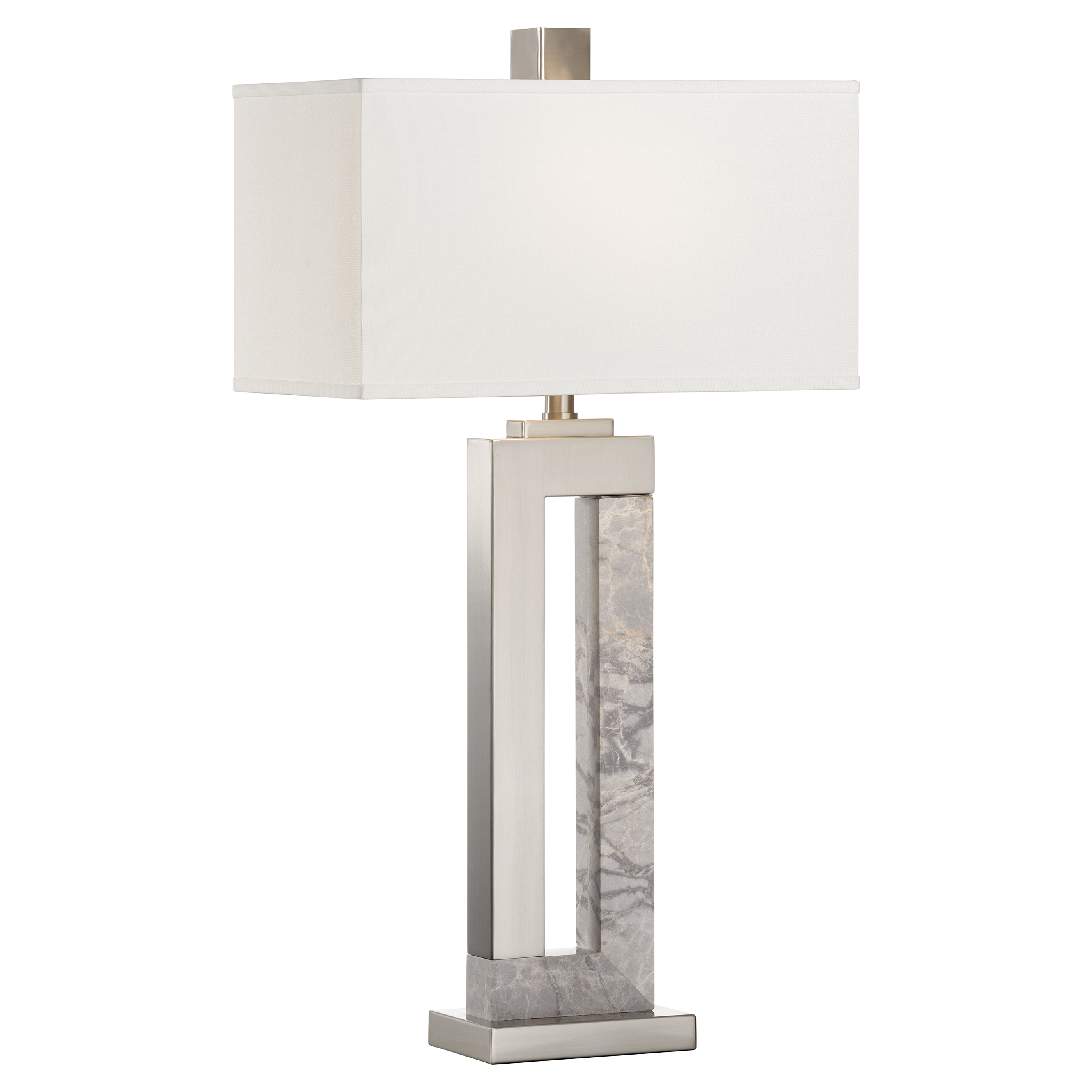 Gavin Industrial Loft Grey Marble Brushed Nickel Rectangular Table Lamp