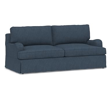 Soma Hawthorne English Slipcovered Sofa Polyester Wrapped Cushions Performance Heathered Tweed Indigo Pottery Barn Havenly Soma Hawthorne English Slipcovered Sofa, Hawthorne English Arm Slipcovered Sofa