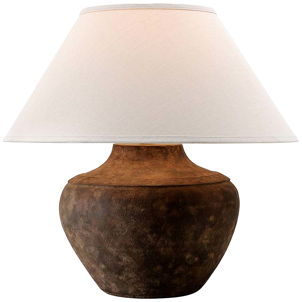 Calabria Sienna Ceramic Accent Table Lamp w/ OffWhite Shade Style