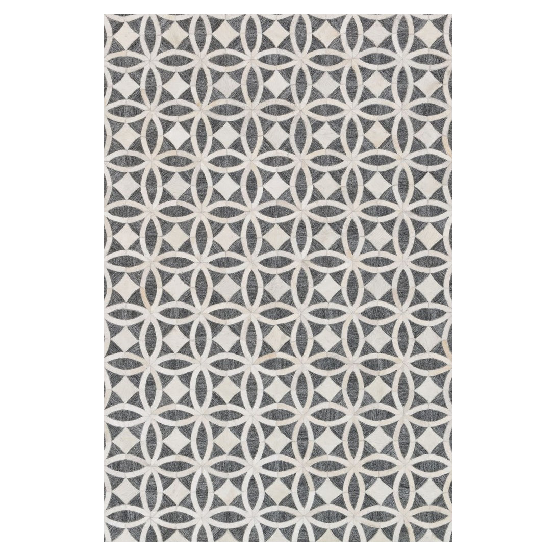 Wylie Rustic Charcoal Ivory Hide Medallion Rug 5x7'6 Kathy Kuo Home