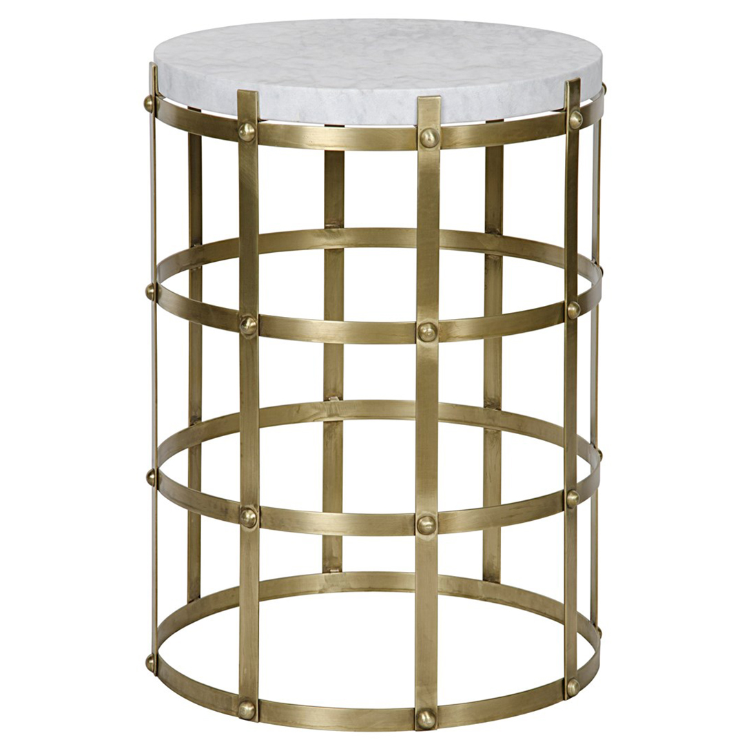 Antonia Modern Antique Brass Metal Cage Round Side Table Kathy Kuo