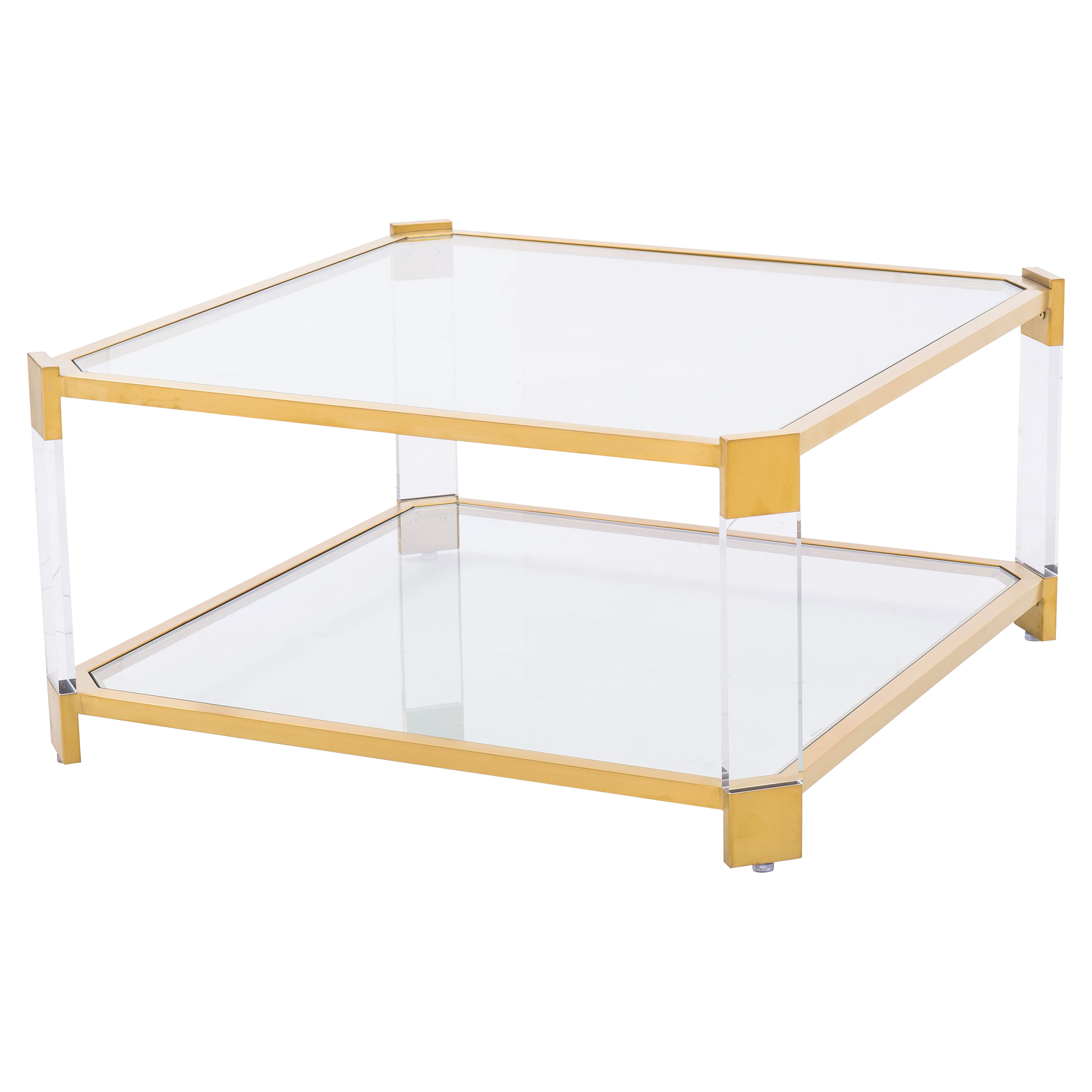 Warren Acrylic Gold Angle Square Coffee Table - Kathy Kuo Home