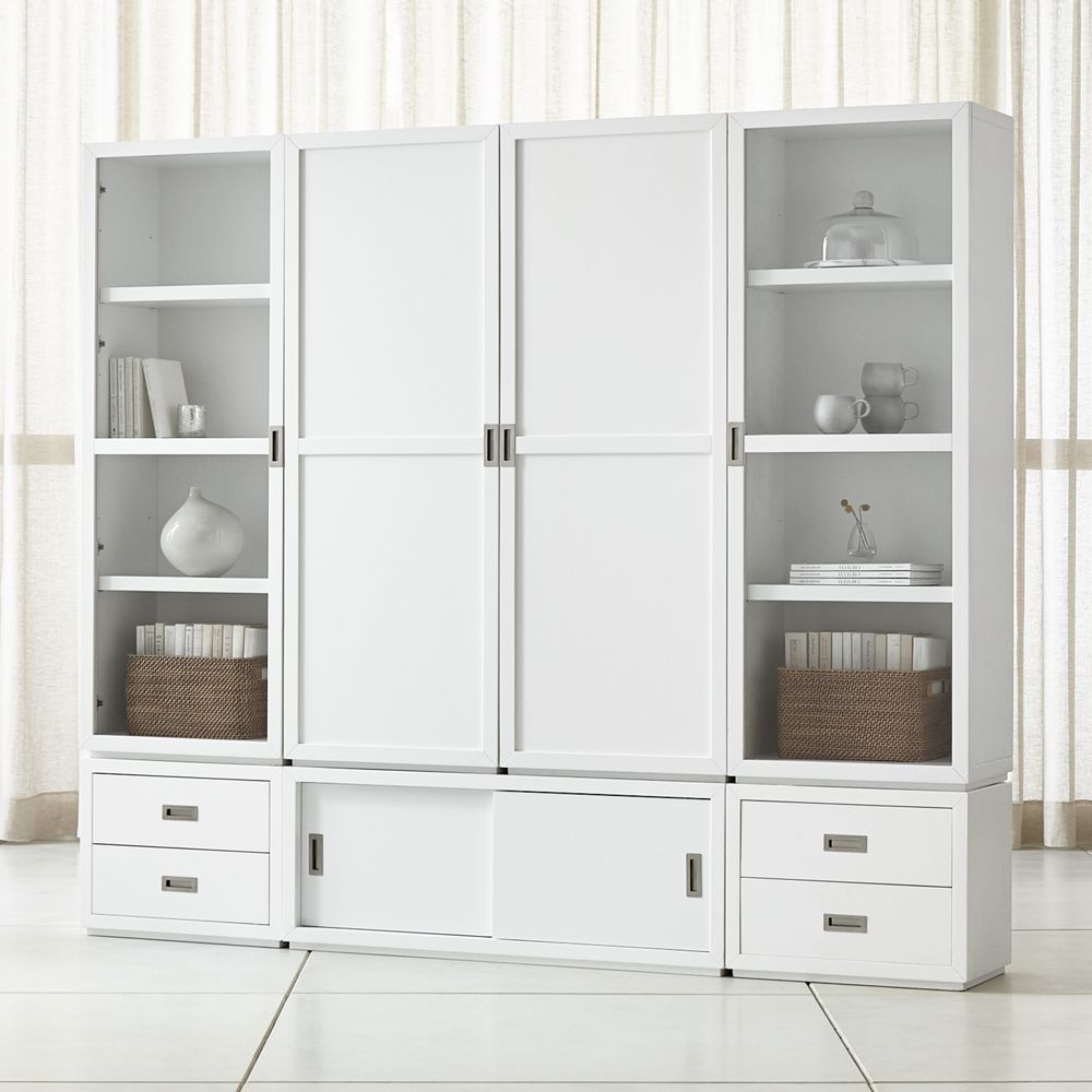 Aspect White 7Piece Wood and Glass Door Storage Unit Crate and
