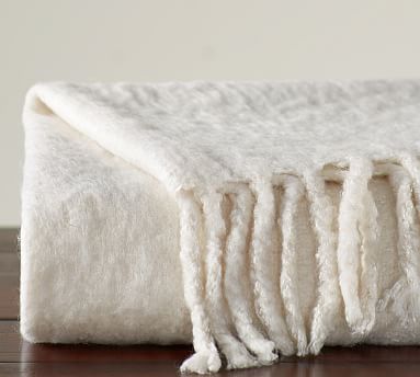 Solid Faux Mohair Oversized Throw 55 X 80 Ivory By Pottery