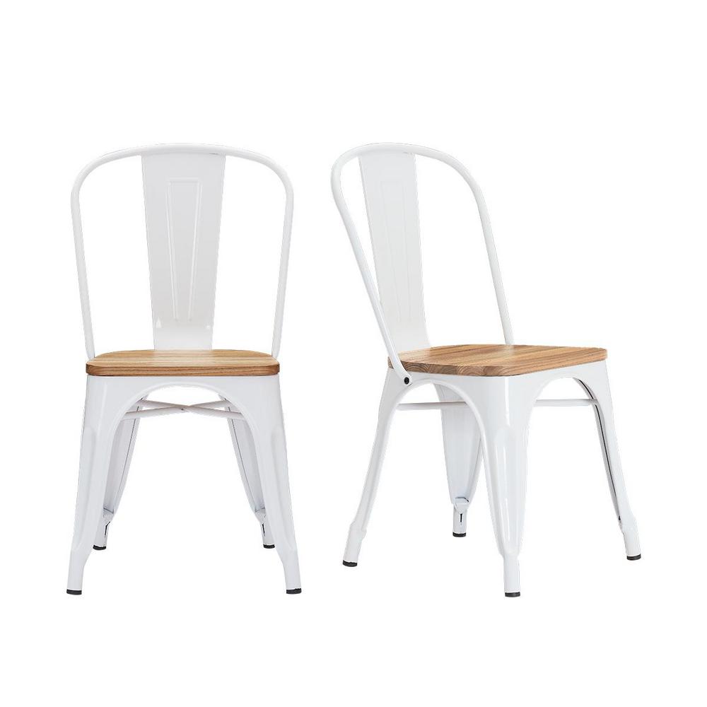 StyleWell Finwick White Metal Dining Chair with Wood Seat (Set of 2