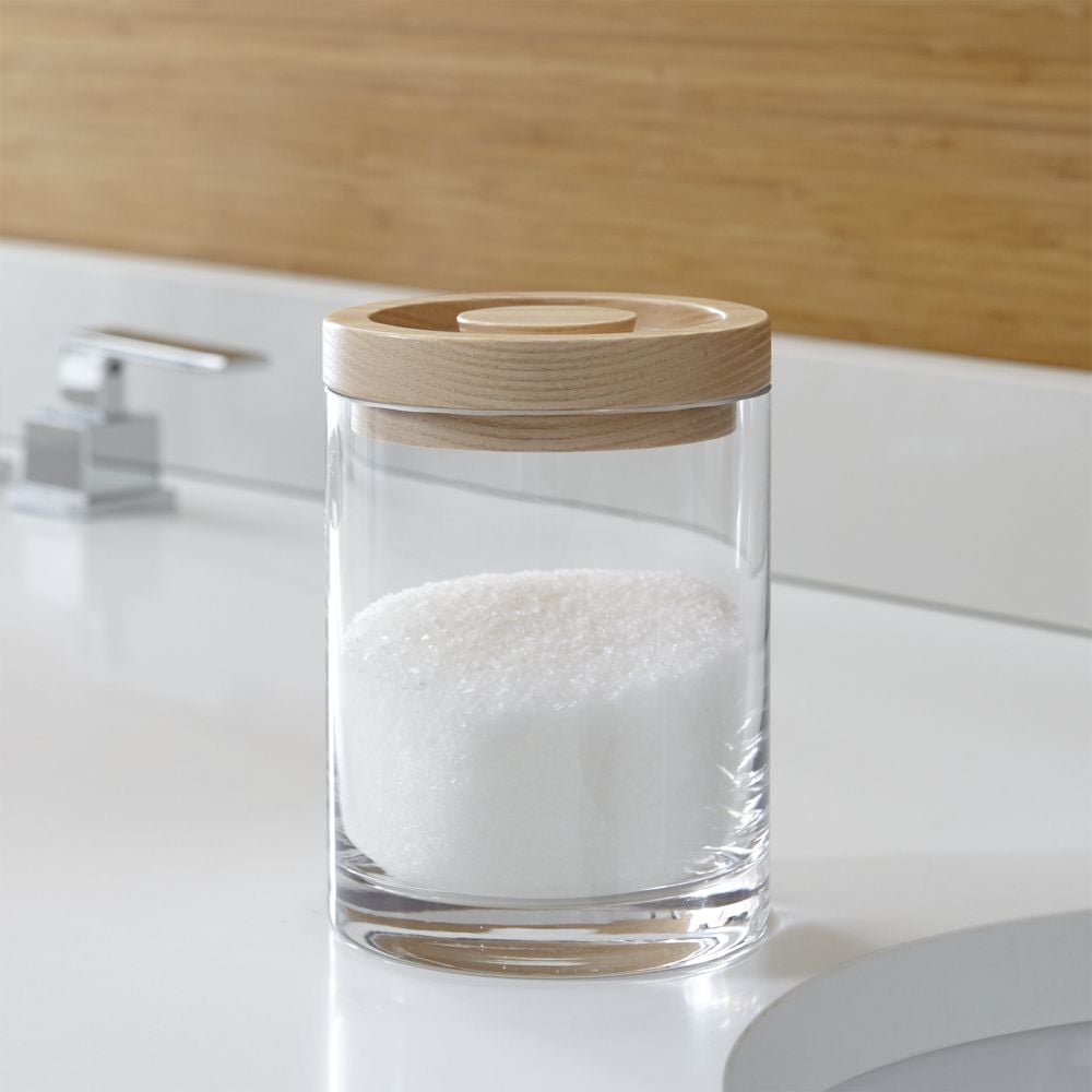 Ola Small Wood Lid Glass Canister Crate and Barrel Havenly