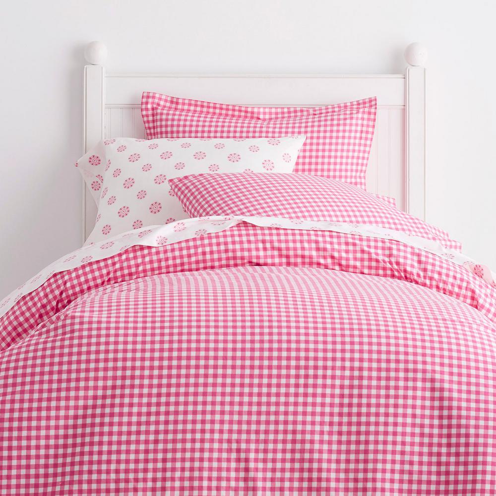 Gingham Cotton Percale Hot Pink Twin, Gingham Bedding Twin