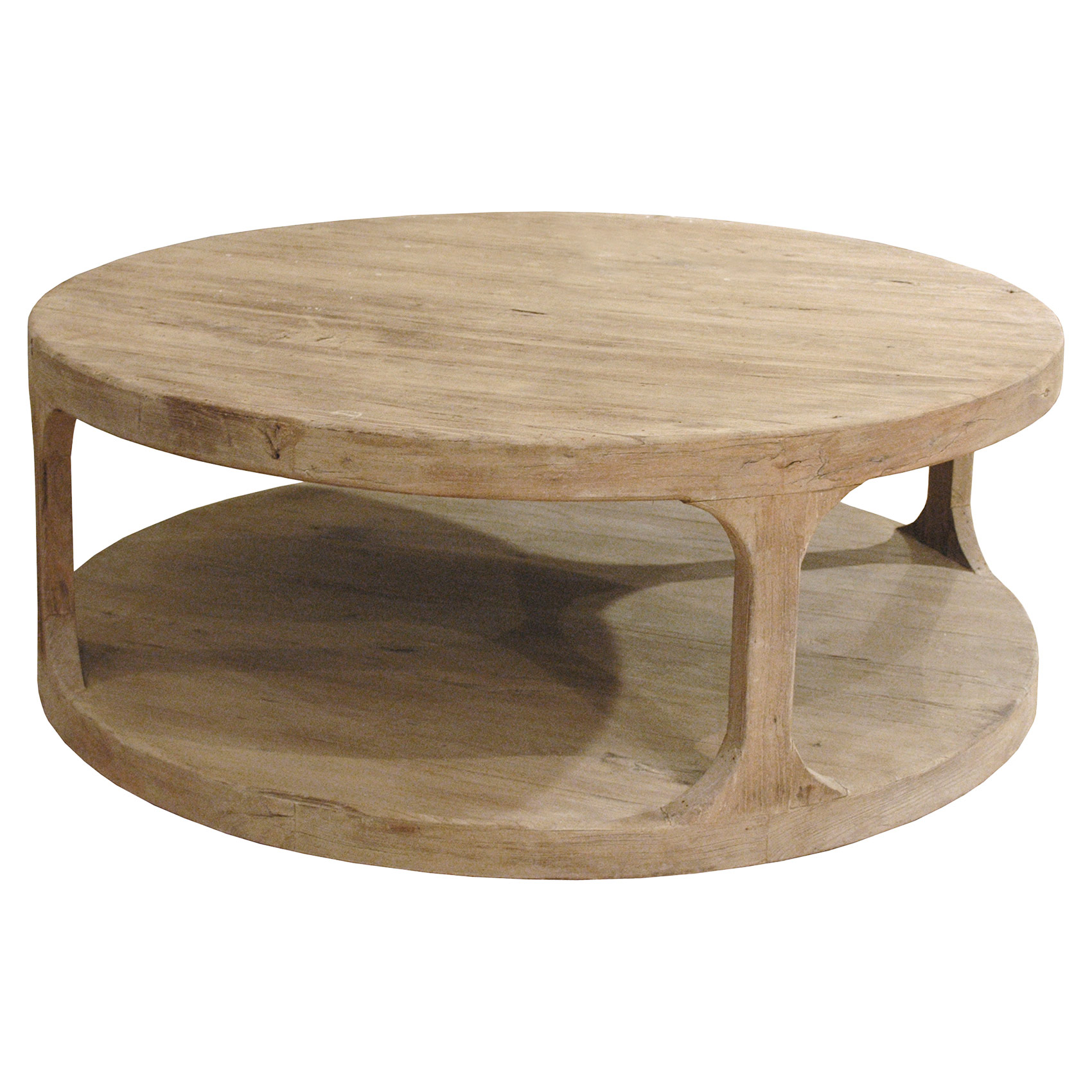 Sian Rustic Lodge Brown Pine Wood Round Coffee Table - Kathy Kuo Home