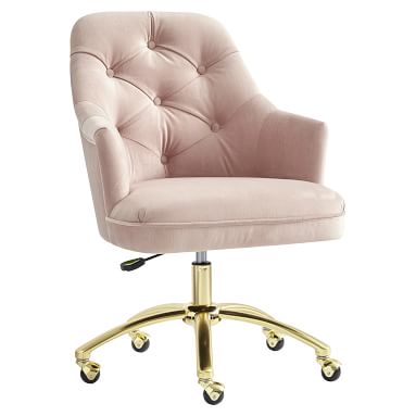 Tufted Swivel Task Chair Lustre Velvet Dusty Blush Pottery Barn Teen