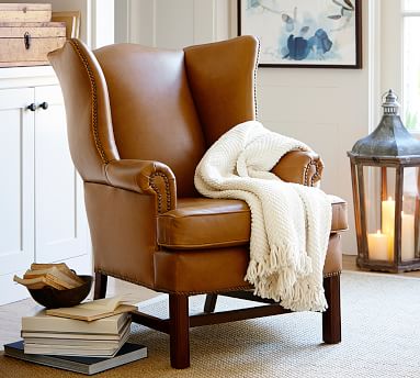 Pottery barn thatcher on sale leather wingback chair