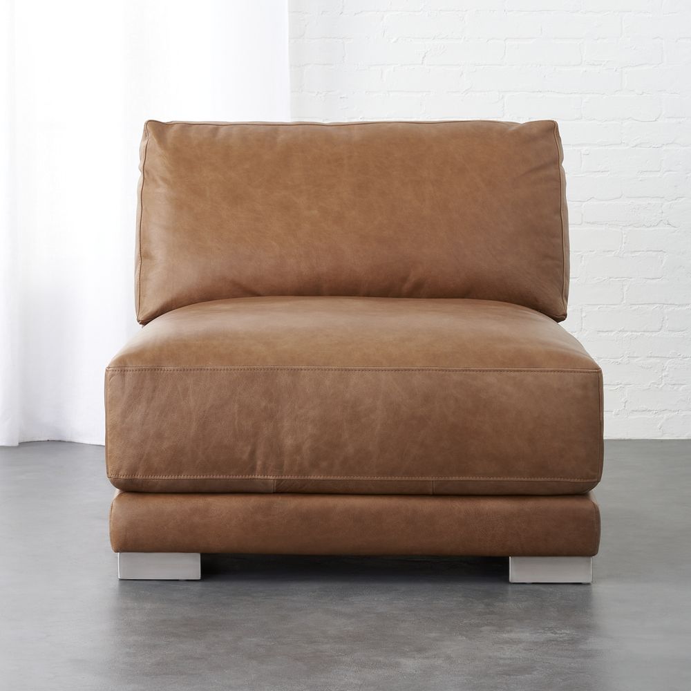 gybson brown leather armless chair CB2 Havenly