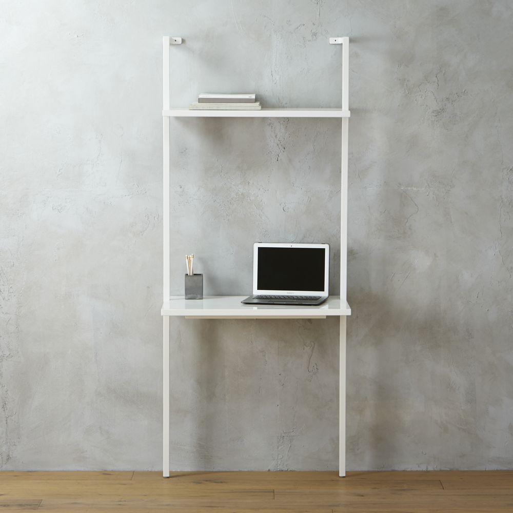 Stairway White Wall Mount Desk with Shelf 72.5 CB2 Havenly