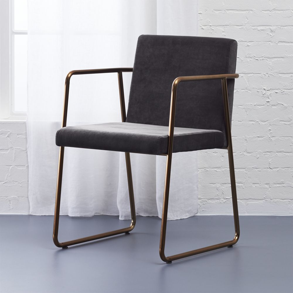 Rouka Charcoal Velvet Dining Armchair CB2 Havenly