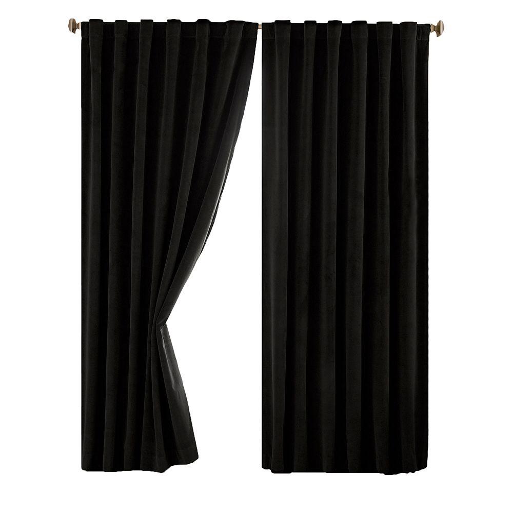 Absolute Zero Total Blackout Black Faux Velvet Curtain Panel 95 In Length Home Depot