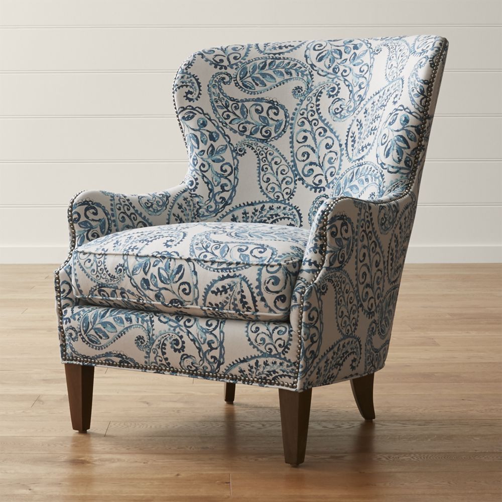 Brielle Wingback Chair - Bloomfield, Bluebell - Crate and Barrel | Havenly