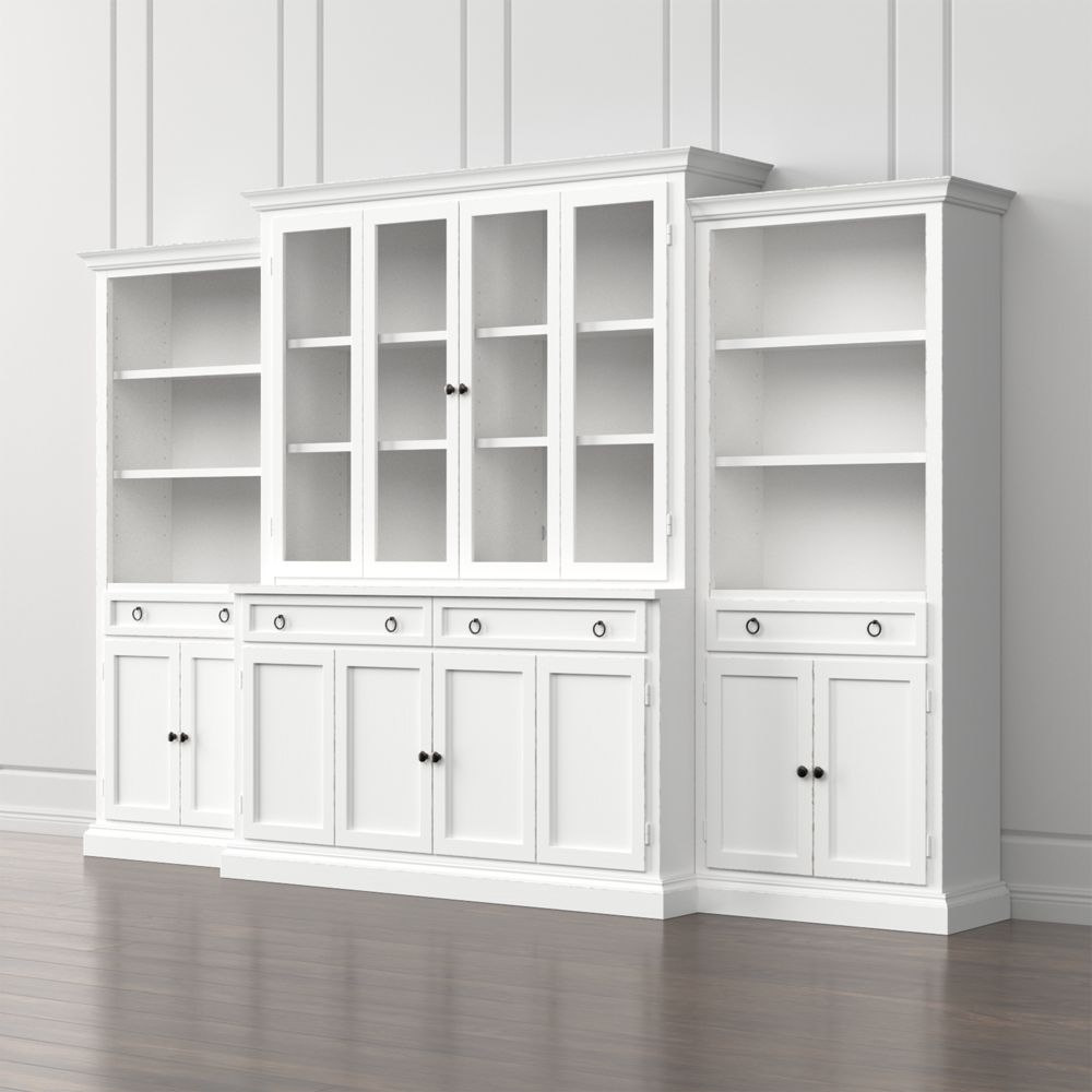 Cameo 4Piece Modular White Glass Door Wall Unit Media Console, Hutch