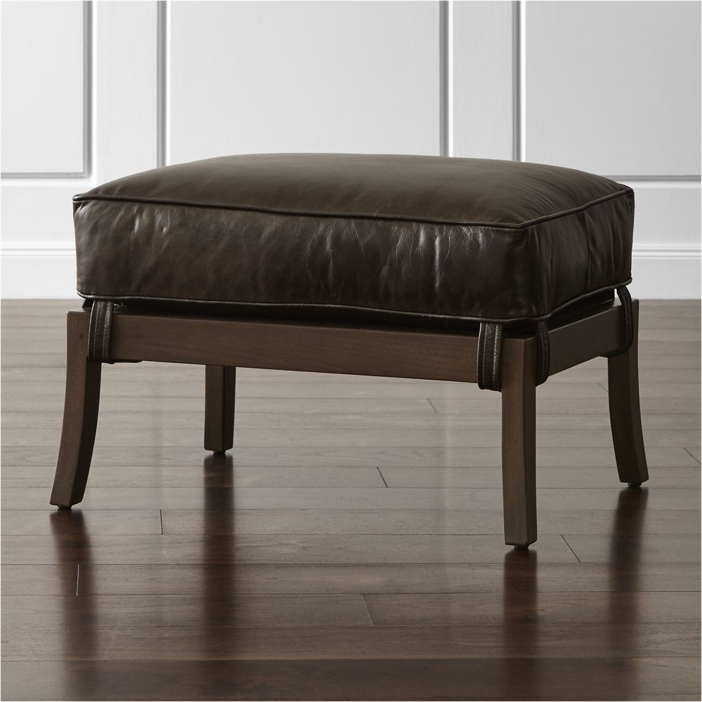 Blake Carbon Grey Ottoman with Leather Cushion Crate and Barrel Havenly