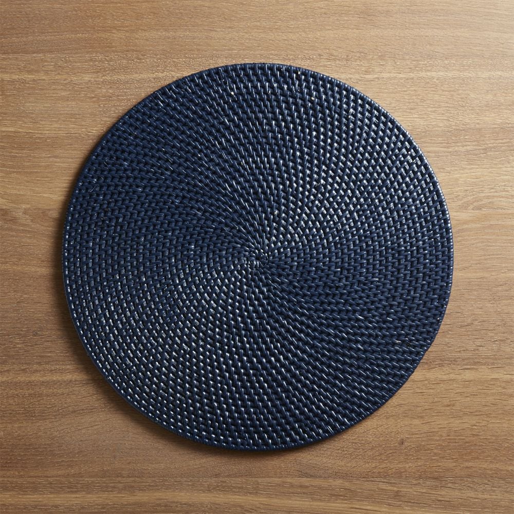 Artesia Indigo Blue Rattan Round Placemat Crate and Barrel Havenly