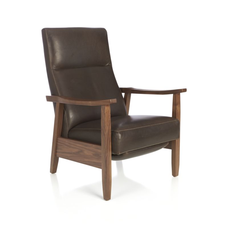 Greer Leather Wood Arm Recliner Accent Chair Crate and Barrel Havenly