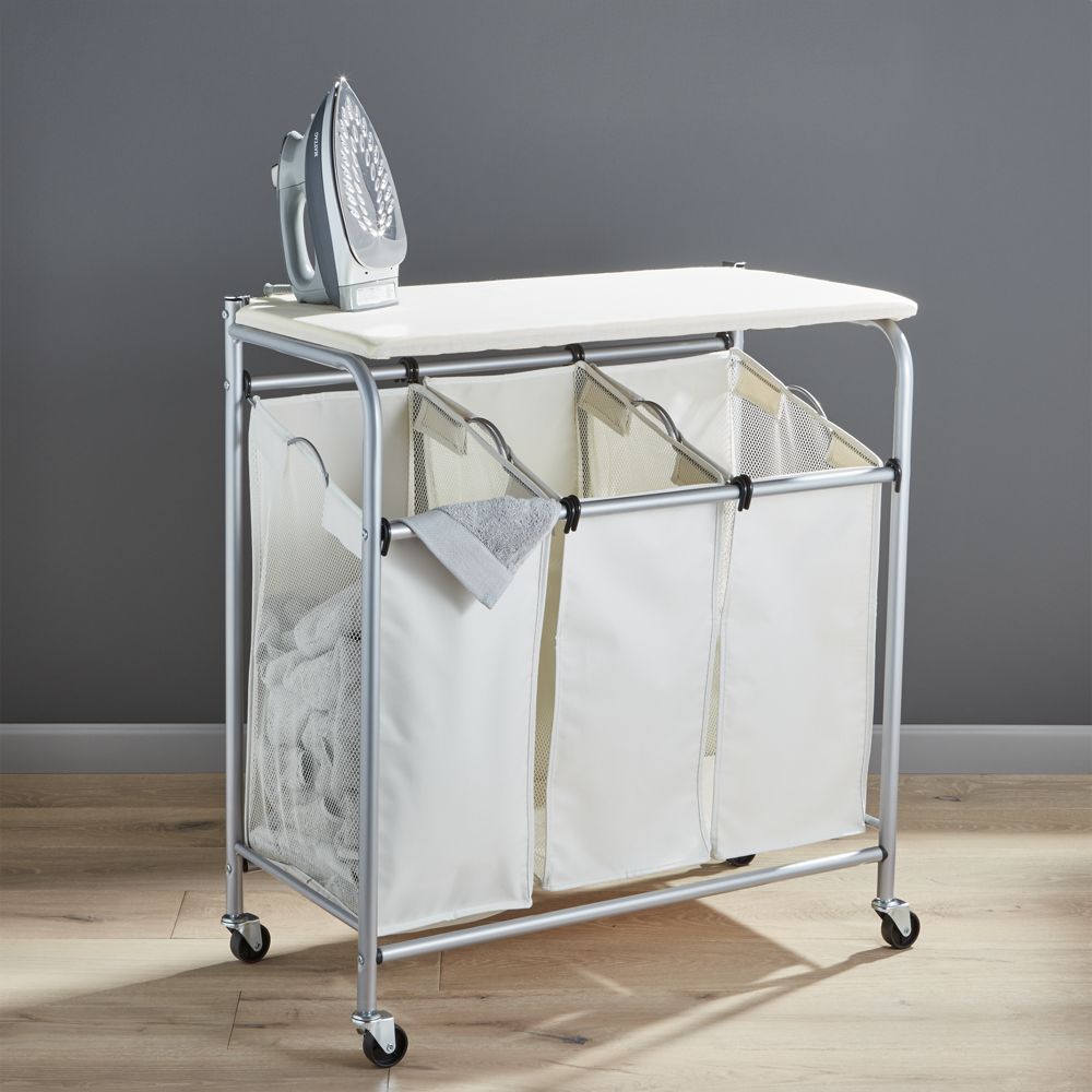 crate and barrel laundry basket on wheels.