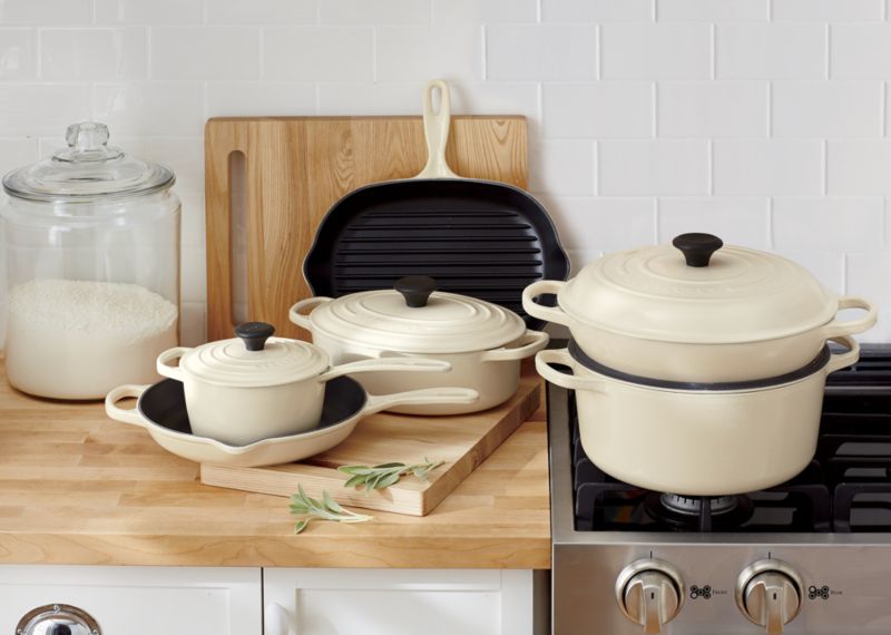 Le Creuset Signature 3.5-Qt. Cream Enameled Cast Iron Braiser Everyday Pan  with Lid + Reviews, Crate & Barrel