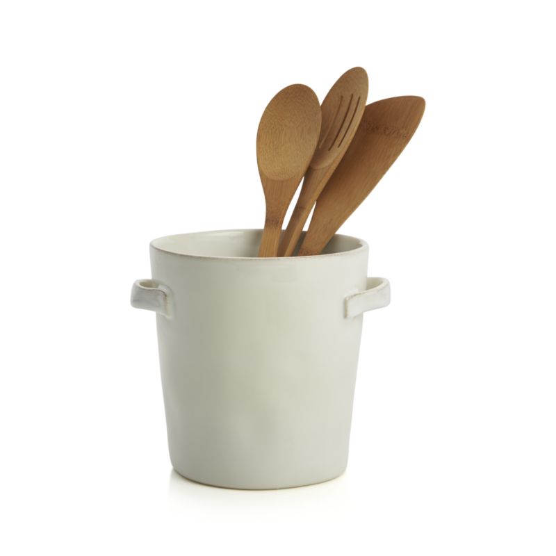 Marin White Utensil Holder with Handles  Crate and barrel, Ceramic  canisters, Modern kitchen canisters