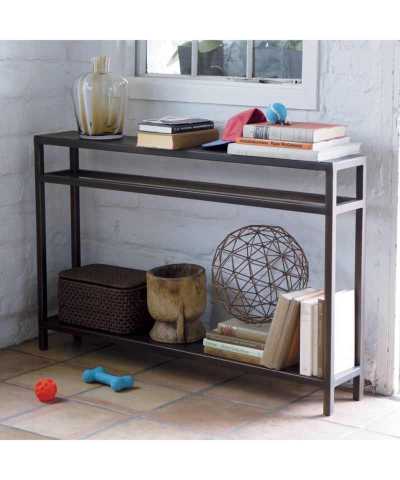 Echelon 48 Rectangular Bronze Iron Console Table with Shelf Crate and Barrel Havenly
