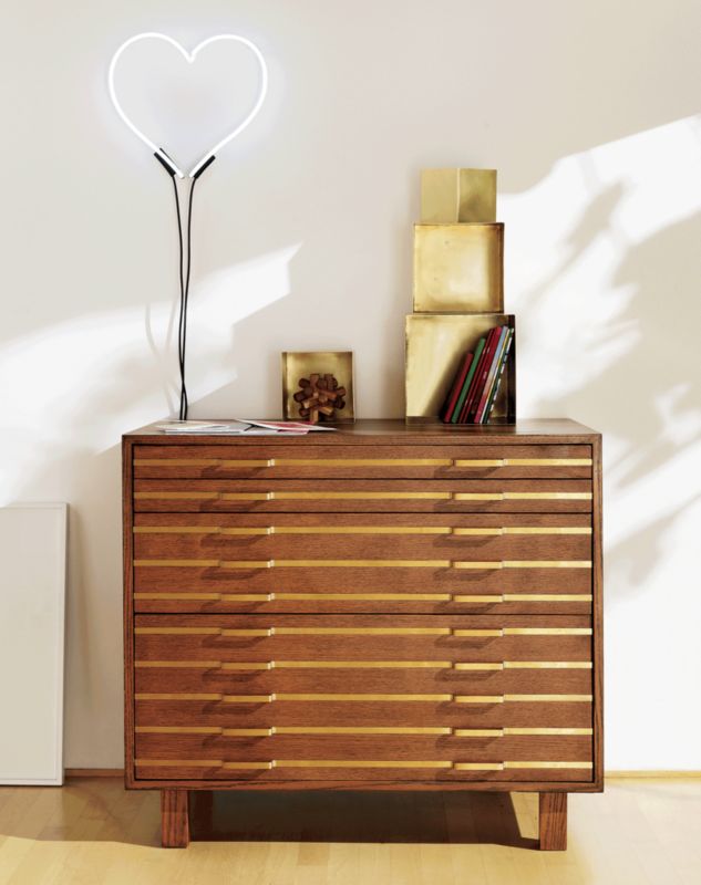 Inline Oak Wood 4 Drawer File Cabinet with Brass Handles CB2 Havenly
