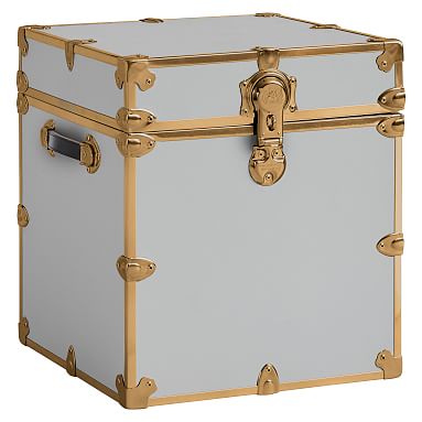 POTTERY BARN $474 + Vinyl Wardrobe Dorm Trunk with Rubbed Brass