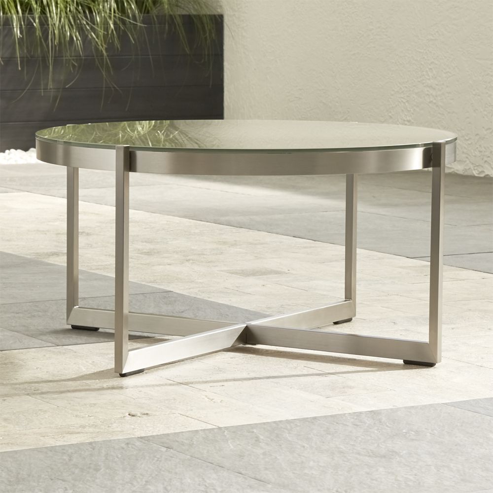 Dune Round Coffee Table with Taupe Painted Glass Crate and Barrel