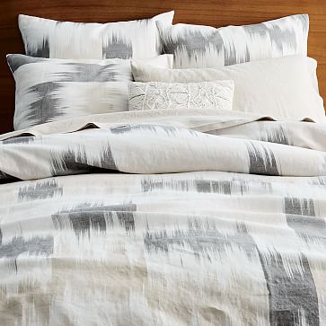 Belgian Flax Linen Blurred Ikat Duvet Cover King Pewter By