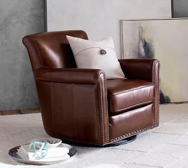 Irving roll arm 2025 leather armchair with nailheads