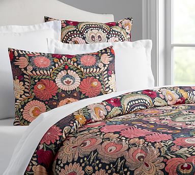 helena embroidered floral percale duvet cover