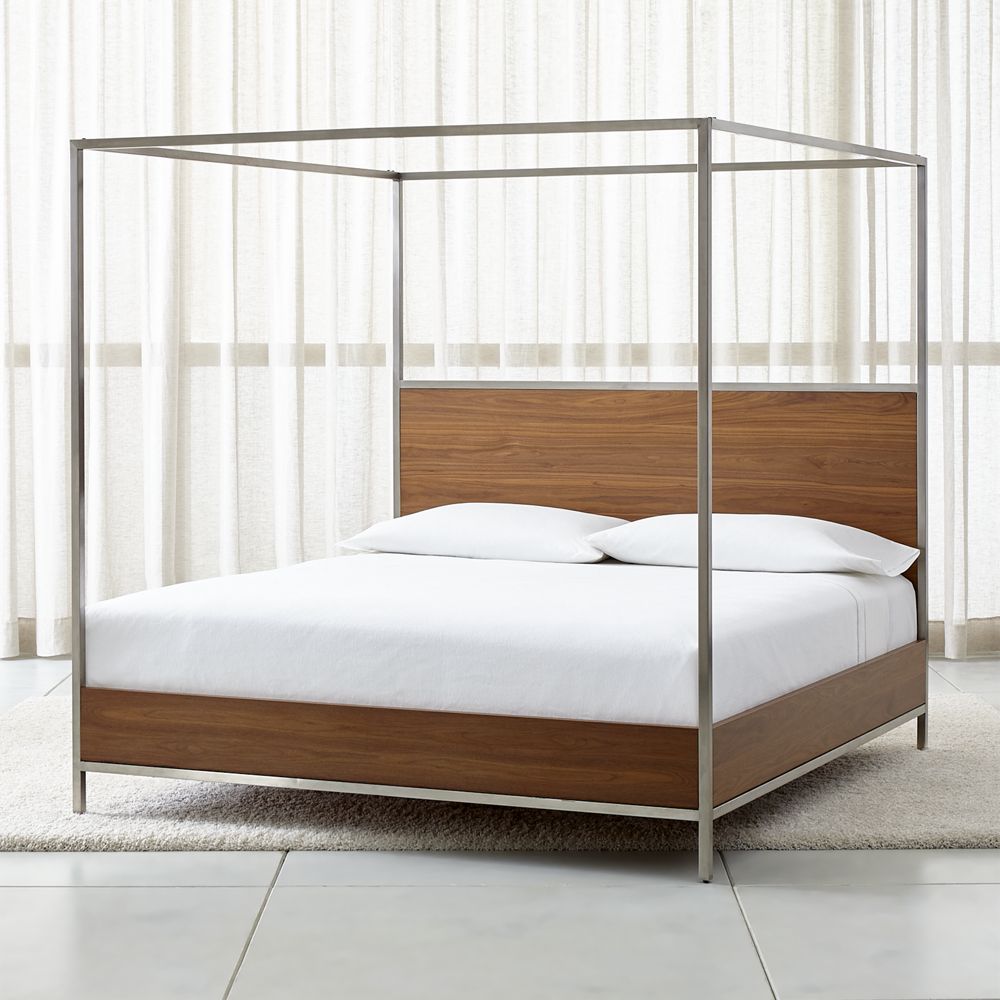 James Walnut With Stainless Steel Frame King Canopy Bed - Crate And 