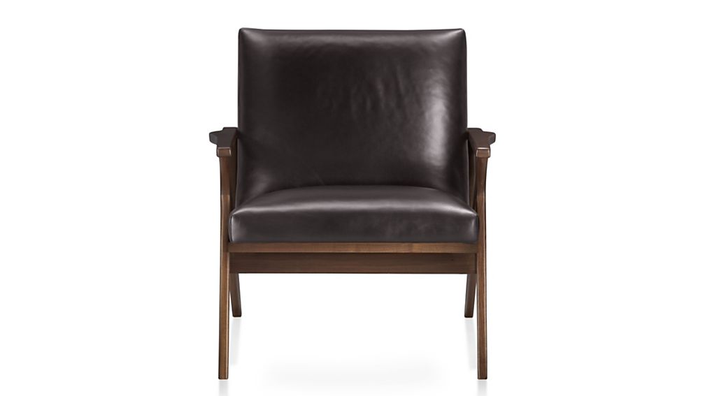 Cavett Leather Walnut Wood Frame Accent Chair Crate and Barrel