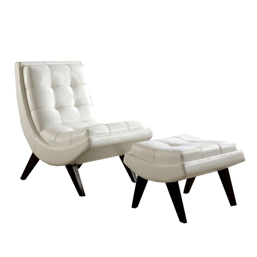 White Faux Leather Chair With Ottoman, White Leather Chair With Ottoman