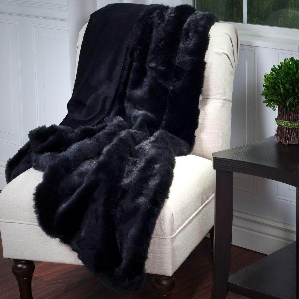 Black Luxury Long Haired Faux Fur Throw