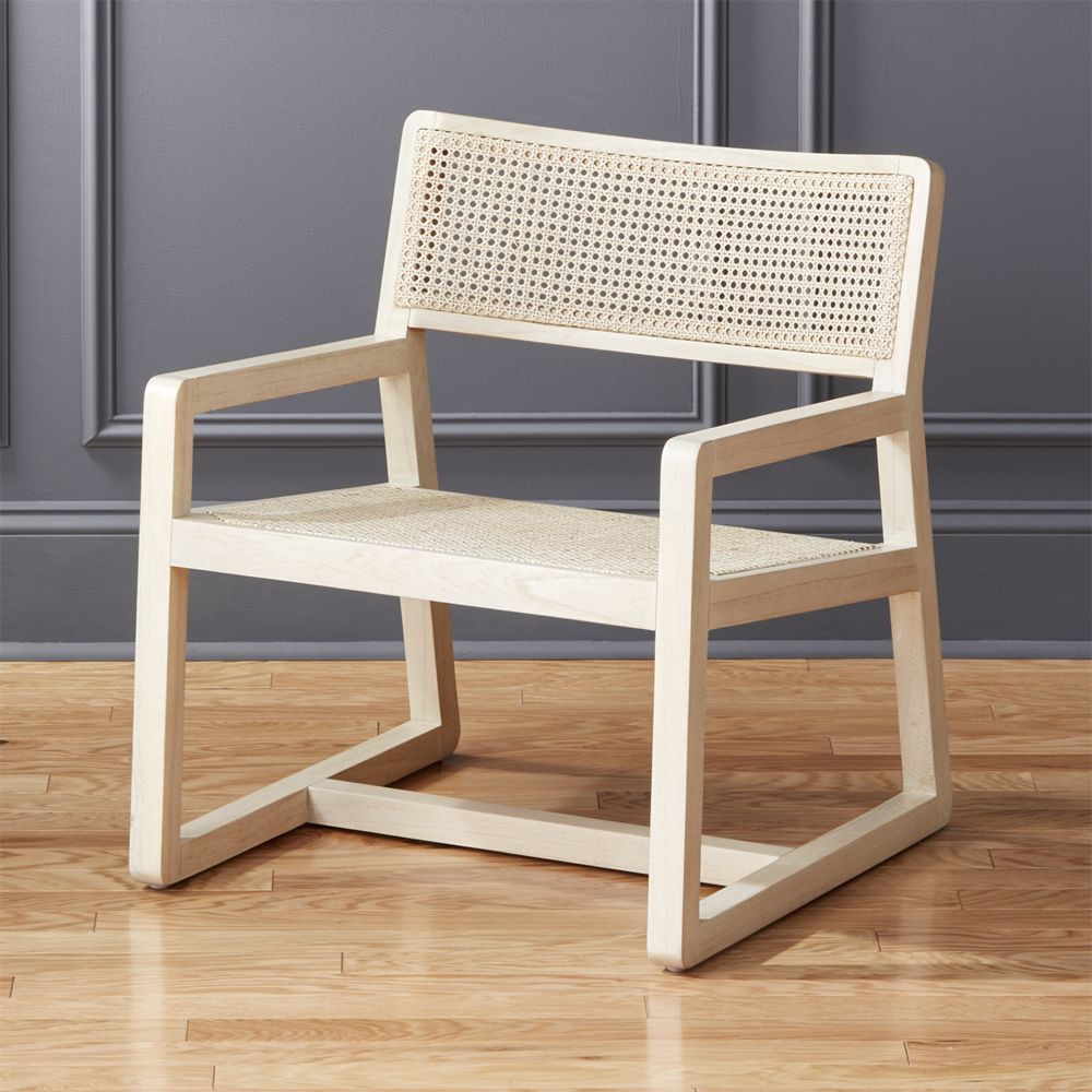 Makan White Wood and Wicker Lounge Chair CB2 Havenly
