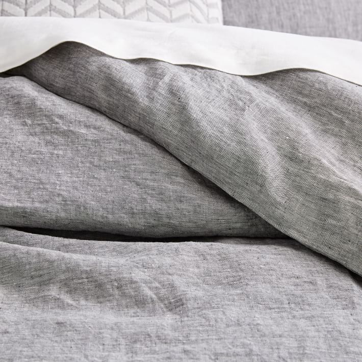 Belgian Flax Linen Melange Duvet Cover, Full/Queen, Slate West Elm