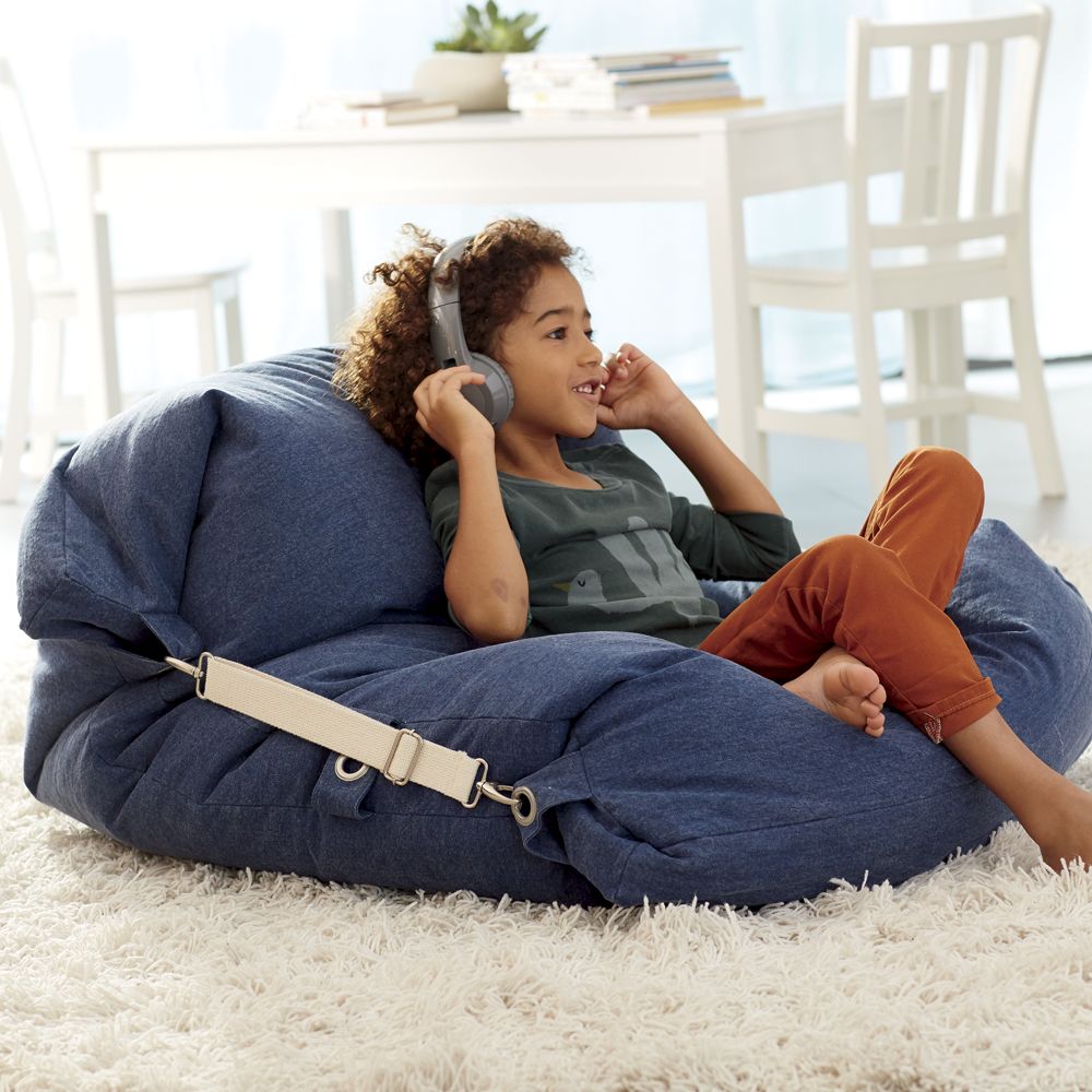 Adjustable Blue Bean Bag Chair - Crate and Barrel | Havenly