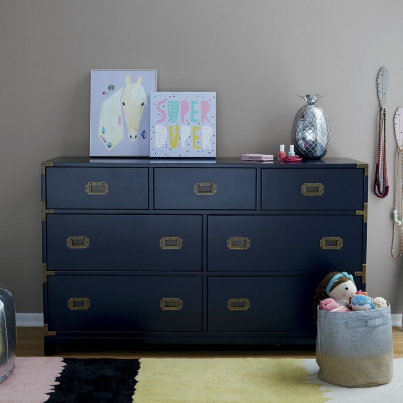 Kids Navy Blue Campaign Wide Dresser Crate and Barrel